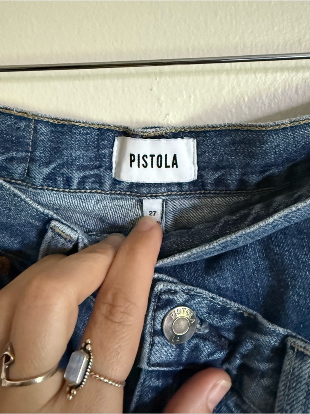 Pistola Bobbie Crossover Waist Jeans Wide Straight Leg Size 27 Ombre Fade Denim - Picture 7 of 8